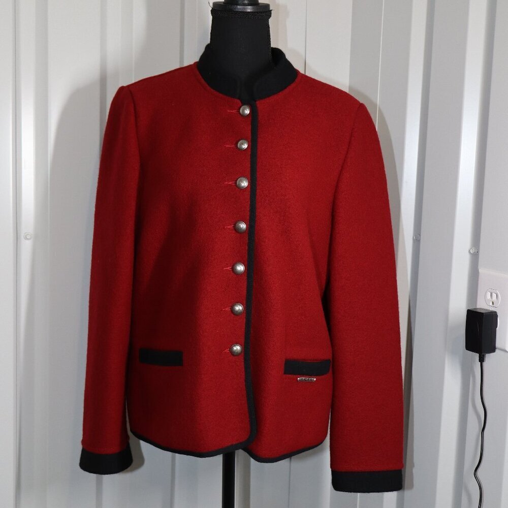 Geiger Collections Womens Wool Jacket Cardigan Red Black Size 42 US Large EUC